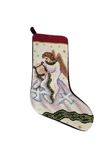 Vintage Imperial Elegance Victorian Christmas Angel Needlepoint Stocking J45 - Picture 1 of 6