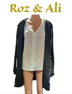Roz & Ali Women' s Black/Gold Medium Open Front Jacket Quilted Long Sleeve - Picture 1 of 13
