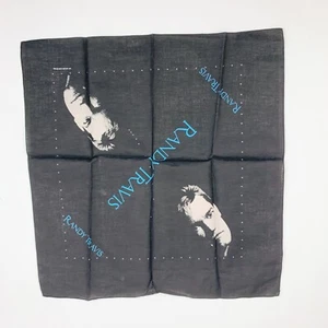 Bandana Randy Travis Black Blue The Hatcher Corp 1988 21" x 22" - Imagen 1 de 4