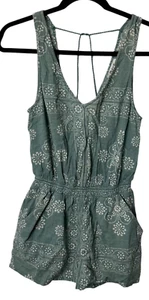 Madewell XS Green Floral Paisley Tank Top Romper Pockets Boho Cottage **Stain - Picture 1 of 13