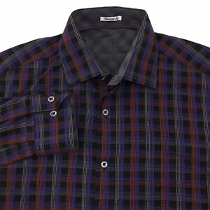 Bugatchi Uomo Button Up Shirt Men’s Size Small SHAPED FIT Purple Plaid Cotton