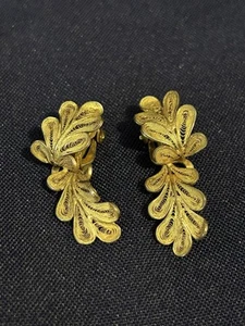 Vtg 925 Sterling Gold Filigree Clip On Earrings - Picture 1 of 7