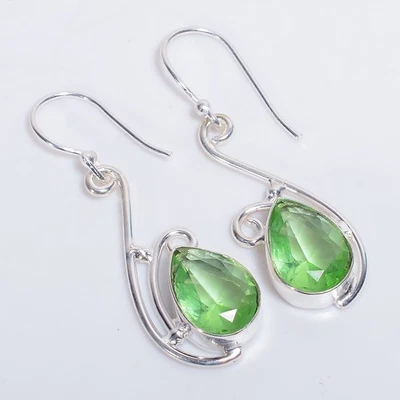 Peridot Gemstone Ethnic Handmade Jewelry 925 Sterling Silver Earrings 1.9" m356 - Image 1 of 4