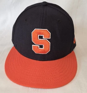 Syracuse Orange New Era Cap Fitted Hat Sz 7 1/2 Navy Blue Wool 59 Fifty - Picture 1 of 9