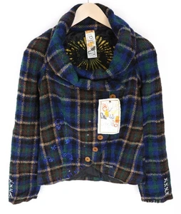 DESIGUAL Women's 36 Blue Checked Wool Blend Long Sleeve Single-Breasted Jacket - Picture 1 of 10