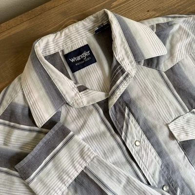 Wrangler Men's XL 17x36 Tall Striped Long Sleeve Pearl Snap Up Shirt Vintage - Image 1 of 4