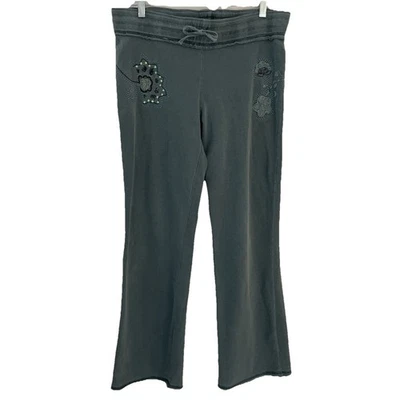 Calça de atletismo feminina bordada vintage Y2K Vertigo Paris L Olive dupla face Bling - Imagem 1 de 4