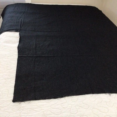 Wool Blend Fabric Remnant 58 X 60” Corner Missing Charcoal Gray W/ Navy Crafts - Image 1 of 4