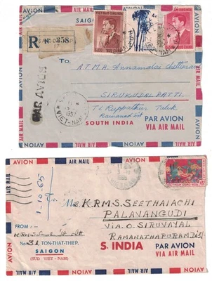 2 1957 y 1965 CUBIERTA DE CORREO AÉREO REGISTRADO DE VIETNAM A LA INDIA Foto 1 de 2
