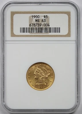 1900 年 5 美元 NGC 评级 MS 63 Liberty Head 金半鹰 — 第 1/4 张图片