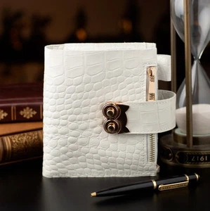 White Milk leather notebook cover A7 Big rings mini wallet, Mini Planner Binder. - Picture 1 of 8