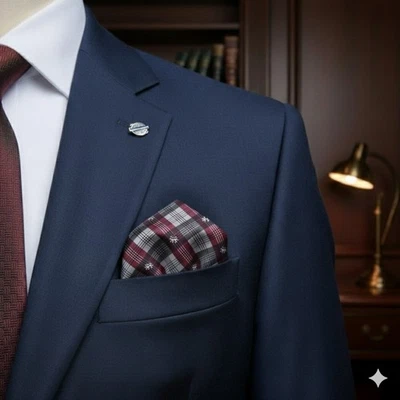 Nuevo sin etiquetas Cuadrado de Bolsillo Tejido 9" X 9", Cuadros Multicolor con Estampado de Cresta de León.  Foto 1 de 4