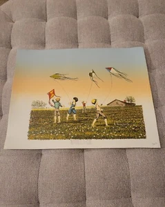 H. HARGROVE Barnyard children kites - 14” X 11” Unframed ART SERIGRAPH SIGNED - Picture 1 of 7