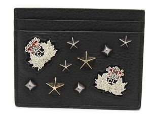 Christian Louboutin Coin case Studs Leather Blackx Red Excellent