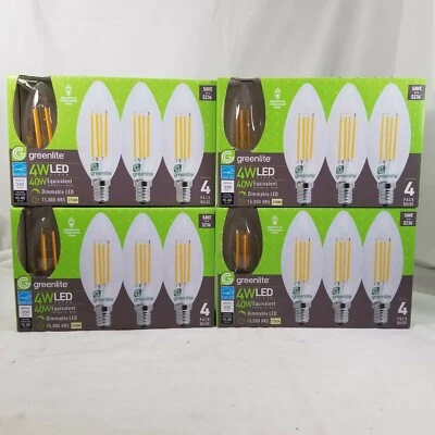 4 Greenlite LED Candelabra Light Bulb B10 4 Pack Decorat Chandelier 4W 16 BULBS - Image 1 of 4