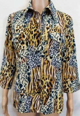 Blusa JOANNA Talla Pequeña Negra y Dorada Estampado Leopardo Elastizada Manga Larga Foto 1 de 4