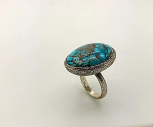 Boho Matrix Turquoise Gemstone Cocktail Silver Ring, Love Gift - Picture 1 of 10