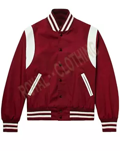 New Varsity Bomber baseball Red & White Shoulder Strip All Satin Jacket - Picture 1 of 3