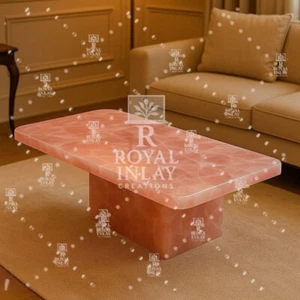 Elegant Rectangular Rose Quartz Coffee Table – Radiant Pink Crystal Luxury - Picture 1 of 11