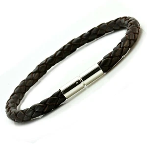 Pulsera De Cuero Para Hombre Con Cierre De Plata Esterlina Y Cuero Trenzado - Imagen 1 de 7