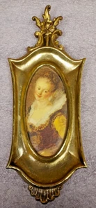 VINTAGE ROBERTA WOOD CIMENA TORINA ROCOCO BAROQUE LADY ARTWORK OVAL GOLD FRAME - Picture 1 of 7
