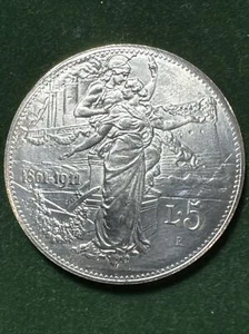 ITALIEN 5 LIRE 1861-1911 Imitation versilbert Cooper Nickel 23gr, 37,25mm selten - Bild 1 von 9