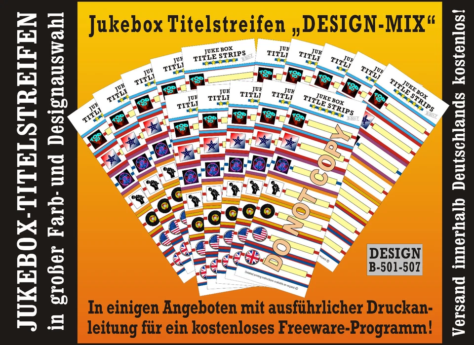 (B50-) ⭐ 245 Jukebox-Titelstreifen "DESIGNMIX" incl. Druckanleitung - Bild 1 von 1