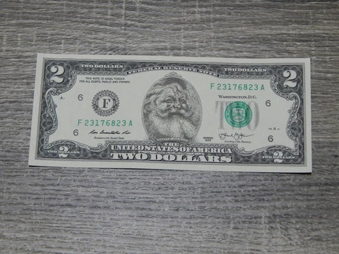 The Santa Claus US $2 Dollar Bill Real uncirculated money Santa Dollar item #119 Cover