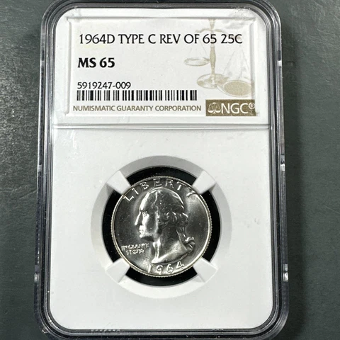 1964-D 25C Washington Quarter, Type C, Reverse of 65, FS-901, NGC MS65 (74731) Cover