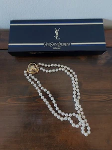 YVES SAINT LAURENT YSL COLLANA FILI PERLE E CUORE GIROCOLLO @ VINTAGE @ - Foto 1 di 5
