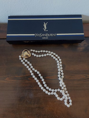 SAINT LAURENT (YSL) YVES SAINT LAURENT YSL COLLANA FILI PERLE E CUORE GIROCOLLO @ VINTAGE @