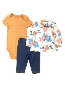Carters Infant Girls 3pc Outfit Floral Jacket Polka Dot Bodysuit & Pants Set - Picture 1 of 2