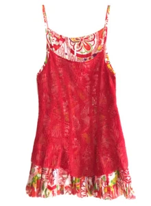 Free People abito floreale orlo plissettato donna taglia S rosso sovrapposizione maglia uncinetto - Foto 1 di 10