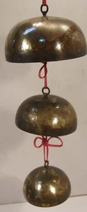 ANTIQUE THREE TIER JAPANESE BRONZE TEMPLE BELLS CHIMES W/IRIS & CRANE PATTERN - Picture 1 of 23