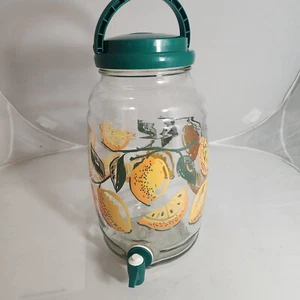 Vintage Glass Sun Tea Water Jar Drink Dispenser Spigot Handle & Pour Top Lemons - Picture 1 of 6