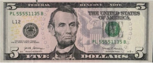 2017-A NOTE (PL 55551135 B) Fünf-DOLLAR-SCHEIN. Umlauf. 98,3% Cool - Bild 1 von 2