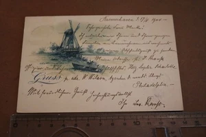 tolle alte Karte - Gruss aus Bremerhaven - Windmühle mit Boot 1900 - Picture 1 of 2