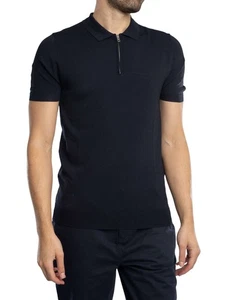 Antony Morato Men's Super Slim Zip Polo Shirt, Blue - Picture 1 of 5