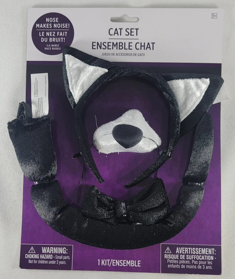 Halloween Orejas de Gato Negro Nariz Pajarita y Cola Accesorios - ¡La Nariz hace Ruido! Foto 1 de 2