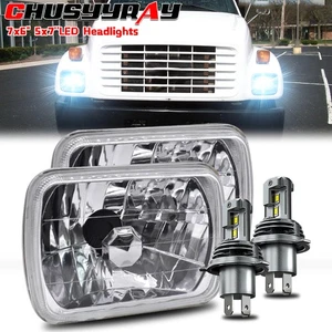 Pair 7x6" 5x7" inch Square LED Headlights H4 For Chevy C6500 C7500 C8500 - Picture 1 of 18