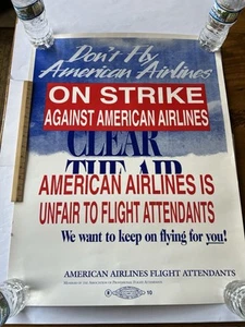 American Airlines Union Strike Poster 1993 Flight Attendants 26x20 Original - Picture 1 of 3