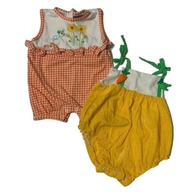 Mamelucos Vintage Años 80 Bebé Niña Juego de 2 Piezas Gracia Vegetal Pequeños Pasos 3-6 M Foto 1 de 4
