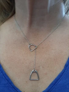 YFN Necklace 925 Sterling Silver Double Horse Stirrup Lariat Jewelry Fashion - Picture 1 of 3