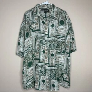 Colore Italia Retro 100% Silk Shirt Green Geometric Men's Size XL Vacation - Imagen 1 de 6
