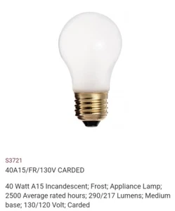 Satco S3721 Frost White 130V A15 Medium Base 40A15 Fan Bulb 40W (Pack of 10) - Picture 1 of 4