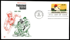 1969 Professional Baseball FDC 100th Anniversary Cover Craft Cachet (CCC) - Picture 1 of 2