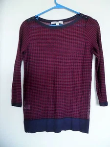 Top tejido Ann Taylor LOFT See Thru rojo negro, talla pequeña - Imagen 1 de 3