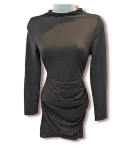 Black Long Sleeve Stretch Mini Dress Size M - Picture 1 of 7