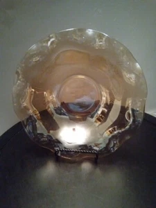 Jeanette Vintage 1950’s Louisa Floragold Iridescent Carnival Glass Ruffled Bowl - Picture 1 of 7