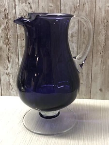 Hand Blown Purple Glass Pitcher Pinched Spout Polished Made In Poland FREE SHIP - Picture 1 of 10